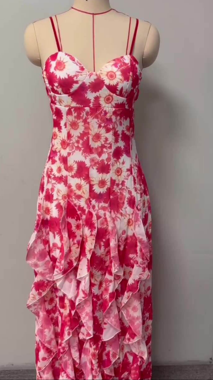 Moachic Floral Ruffle Maxi Dress
