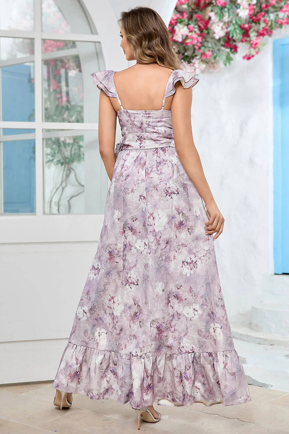 Moachic Floral Strappy Maxi Dress-Purple