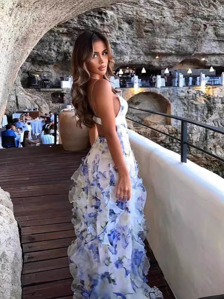 Moachic Floral Ruffle Maxi Dress