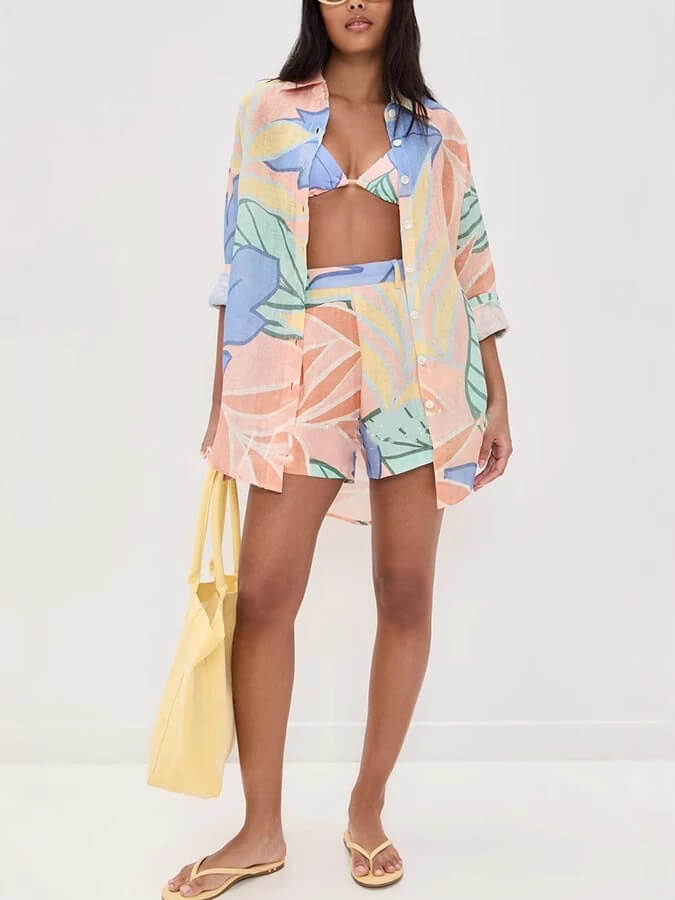 Unique Delicate Printed Loose Shirt and Shorts Set