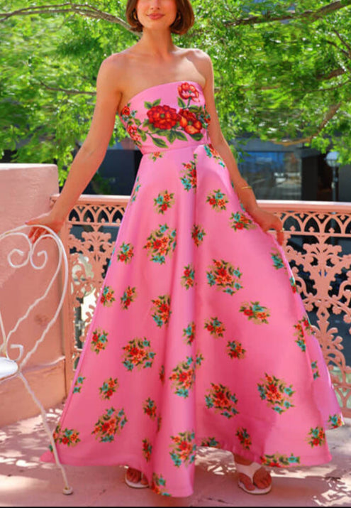 Exquisite Floral Long A-line Maxi Dress