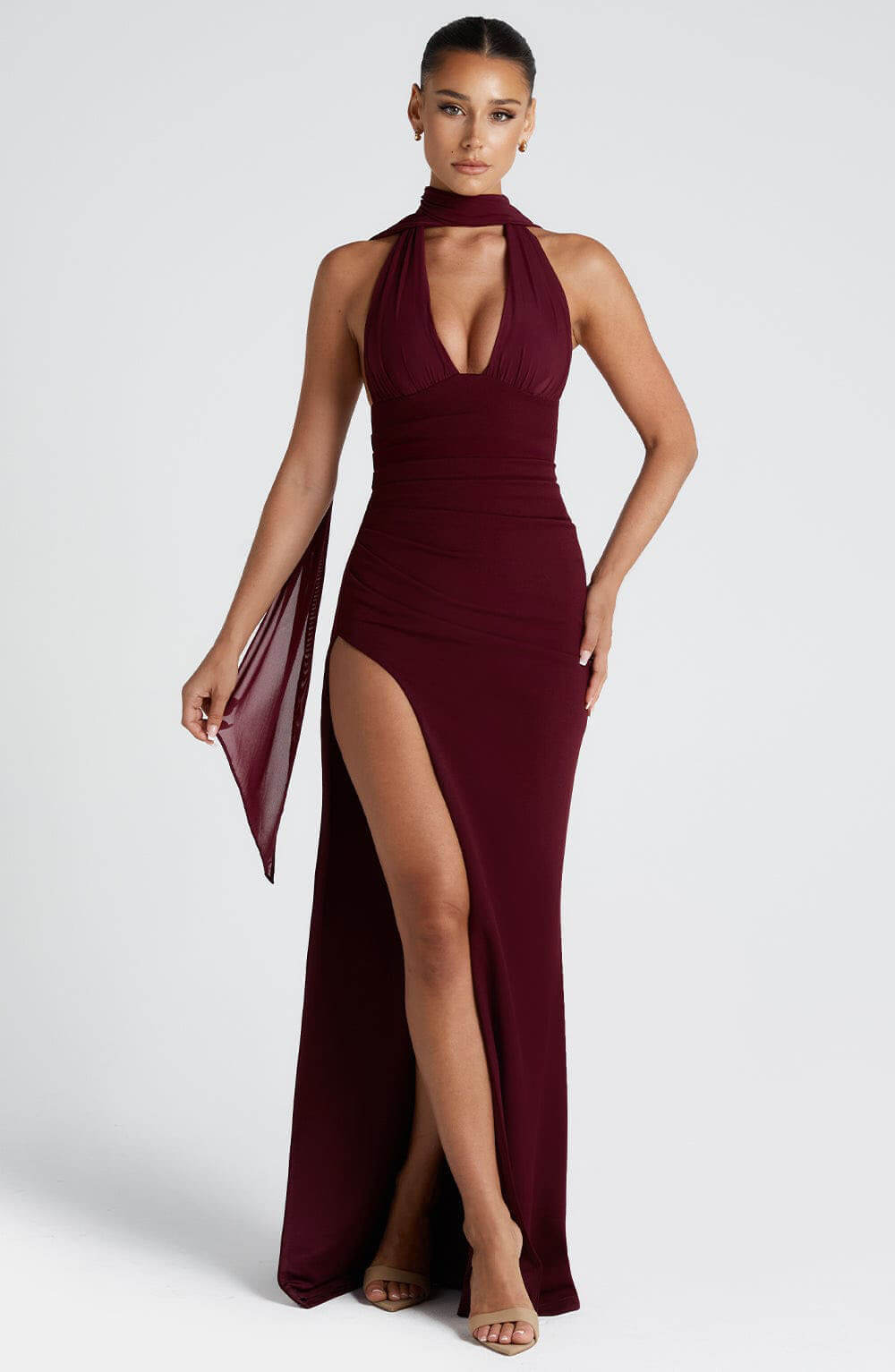 V-neck Backless Maxi Party Dress