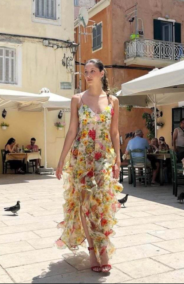 Moachic Floral Ruffle Maxi Dress