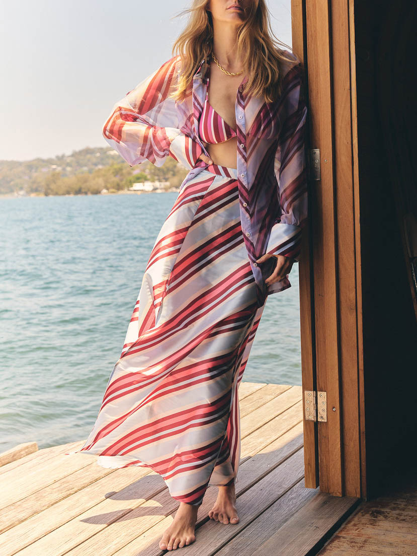 Stunning Colorful Stripe Print See-through Shirt