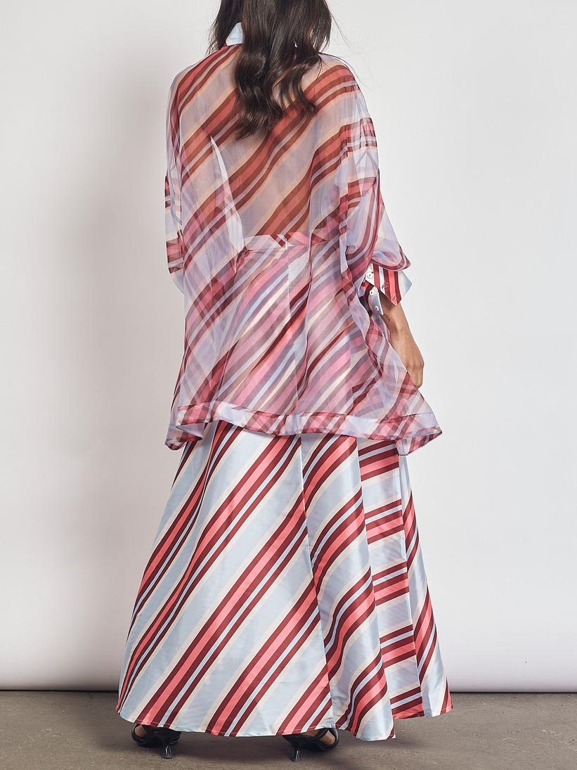 Stunning Colorful Stripe Print See-through Shirt