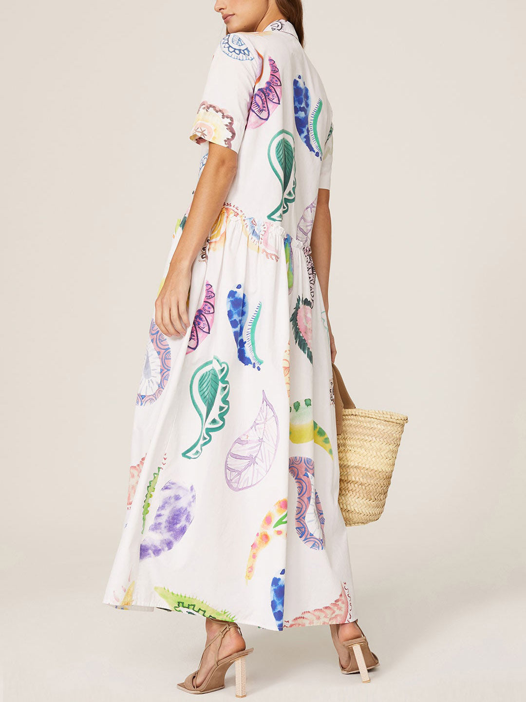 Exquisite Casual Painting Paisley Teardrop Pattern Shirt Maxi Dress