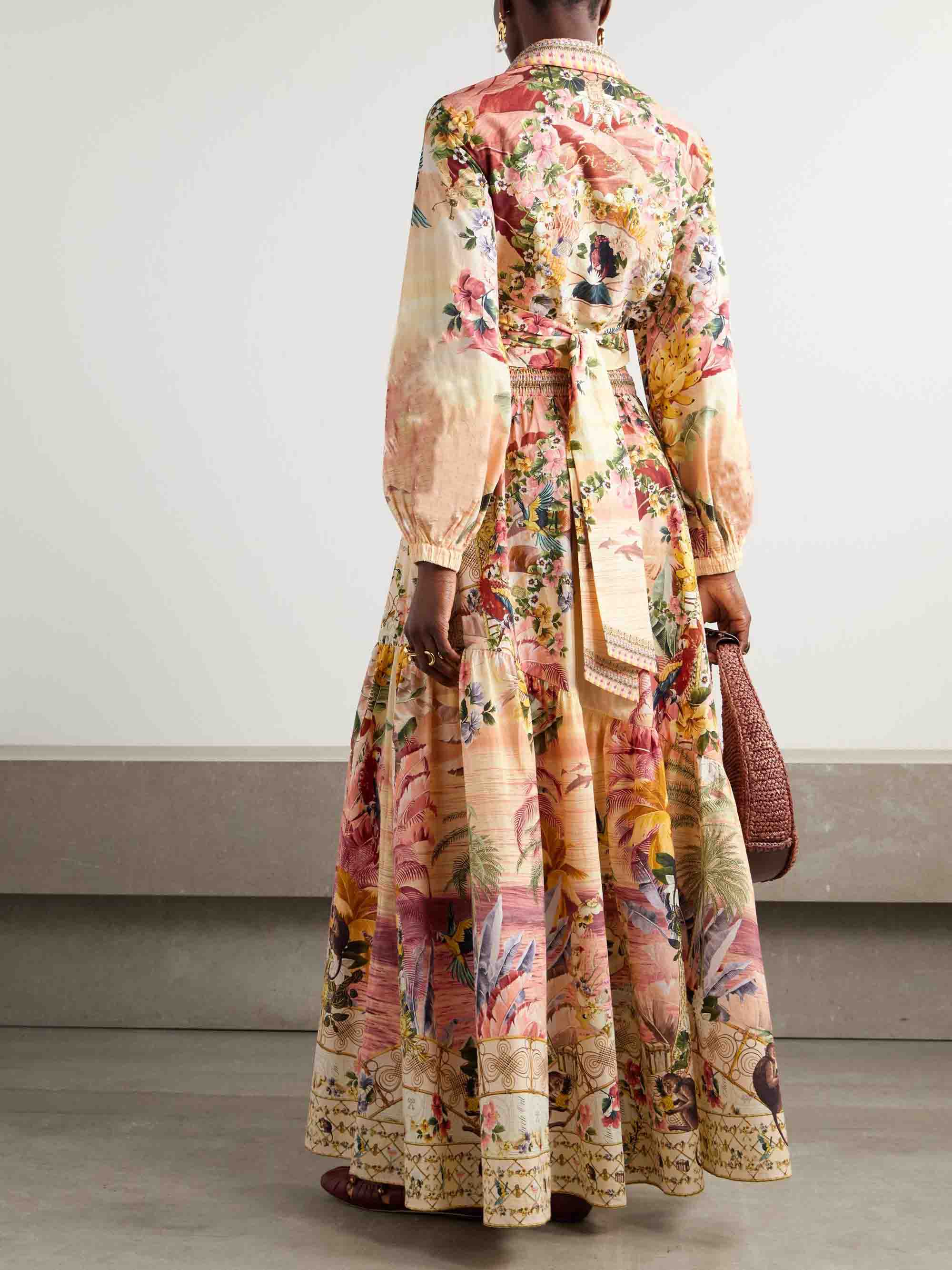 Exquisite Tropical Sunset Floral Print Wrap Shirt