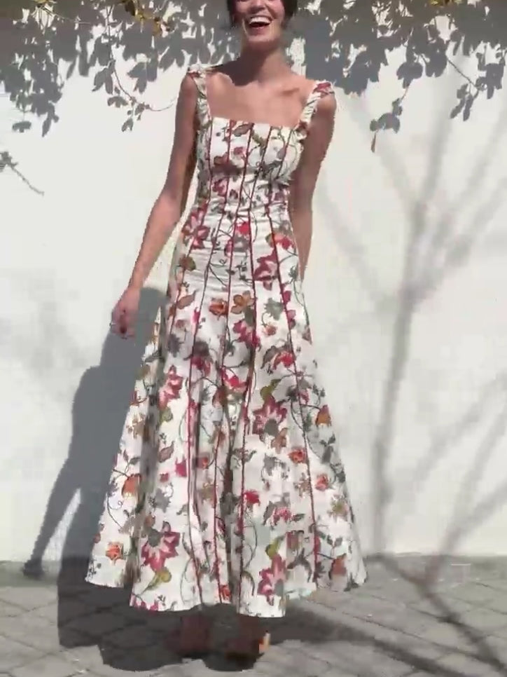Back Strap Floral Suspender Dress