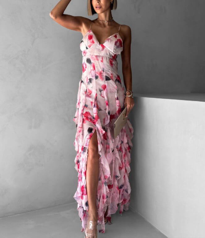 Moachic Floral Ruffle Maxi Dress