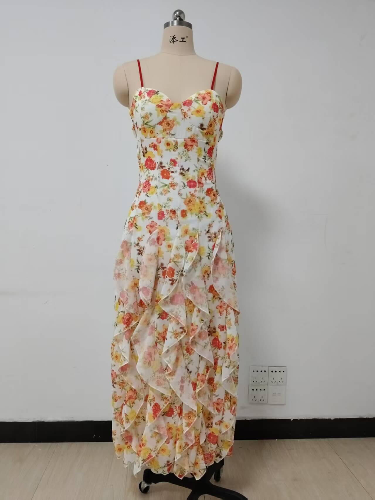 Moachic Floral Ruffle Maxi Dress
