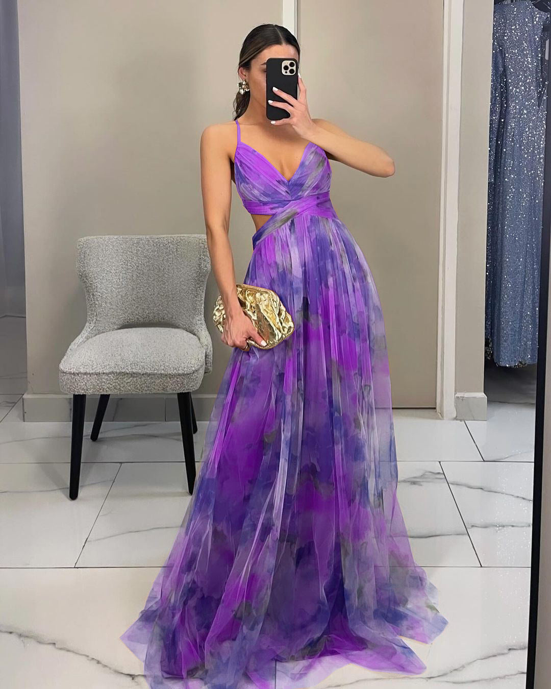 2025 Sexy Deep V-neck Floral Embroidery Mesh Party Evening Dress