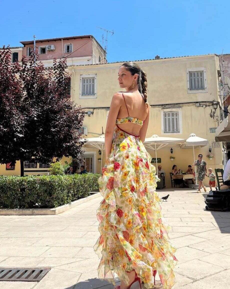 Moachic Floral Ruffle Maxi Dress