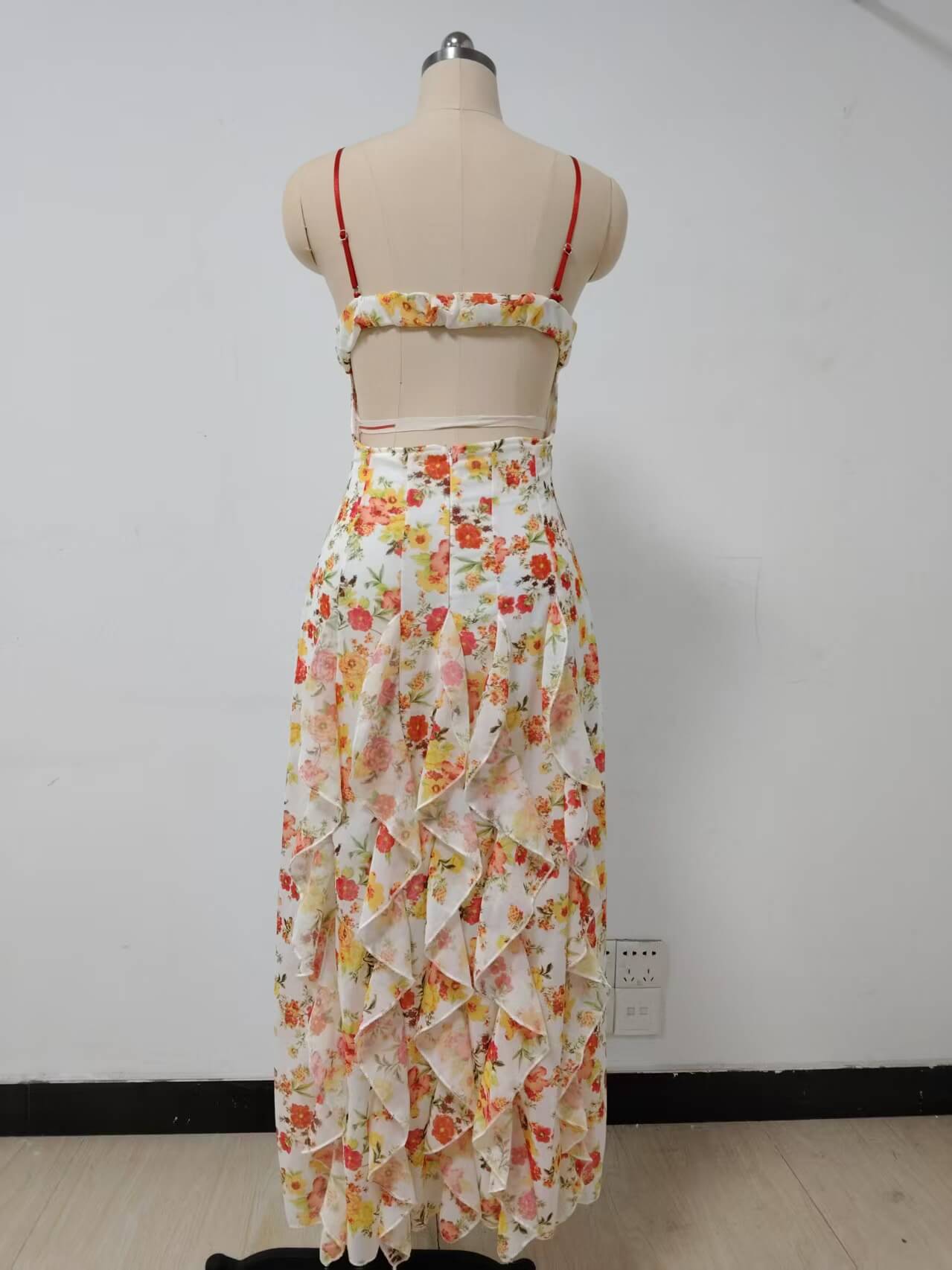 Moachic Floral Ruffle Maxi Dress