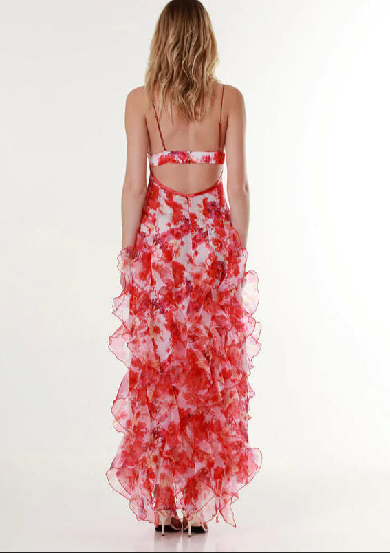 Moachic Floral Ruffle Maxi Dress