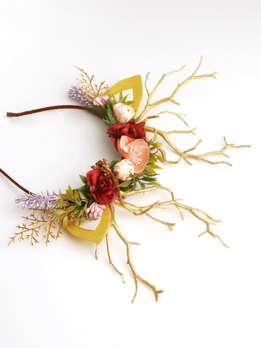 Lavender Flower Christmas Reindeer Headband