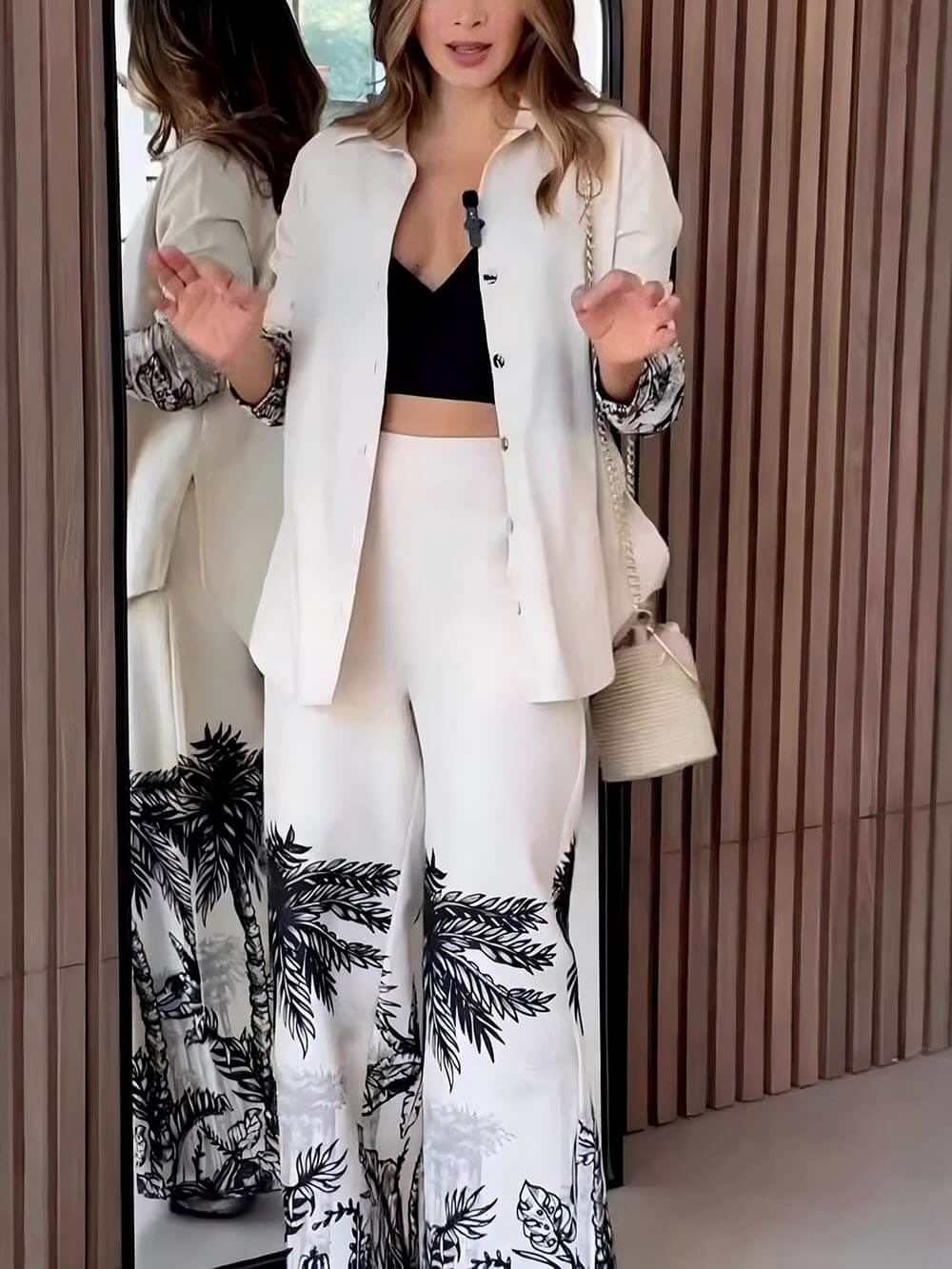 Modern Unique Positioning Print Long-Sleeved Button-Up Top