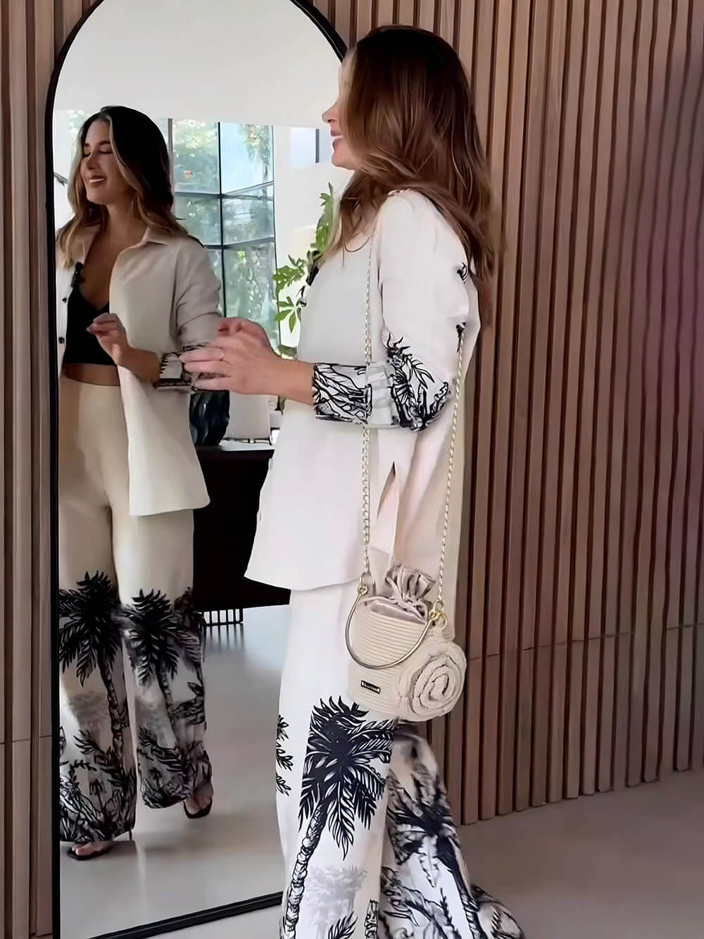 Modern Unique Positioning Print Long-Sleeved Button-Up Top