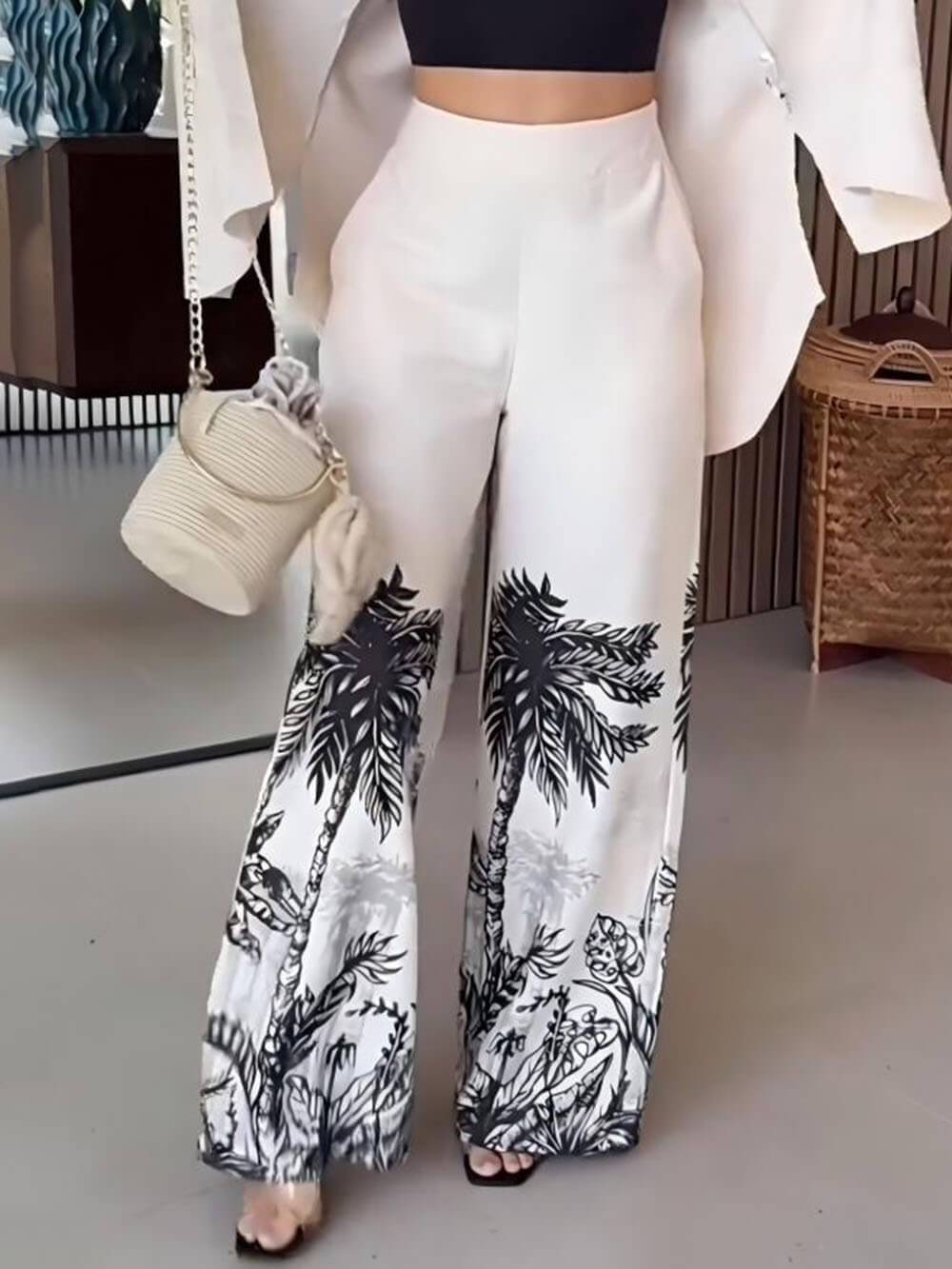 Modern Unique Positioning Print Long-Sleeved Button-Up Top