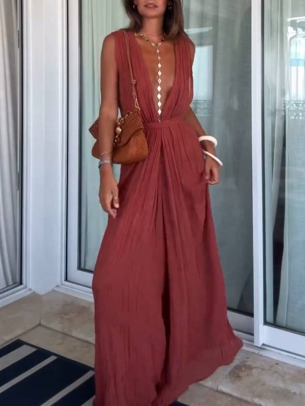 Vacation Style V-neck Lace-up Jumpsuit