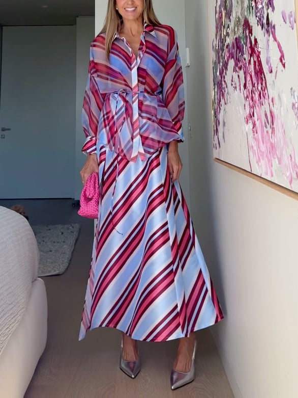 Stunning Colorful Stripe Print See-through Shirt