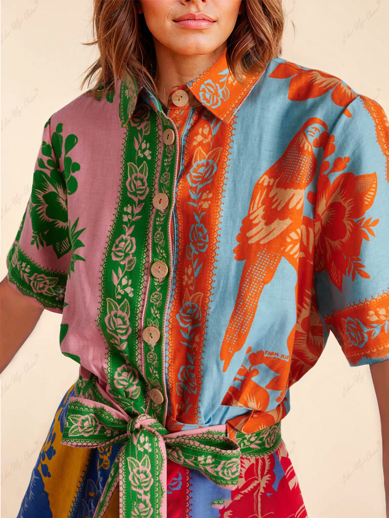 Unique Vintage Floral Print Belted Jumpsuit