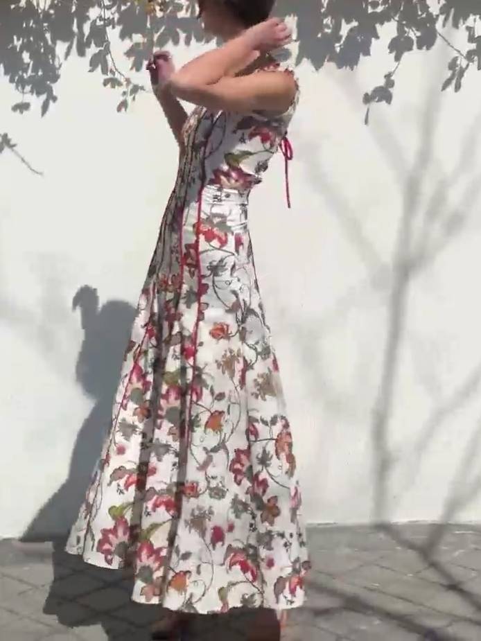 Back Strap Floral Suspender Dress
