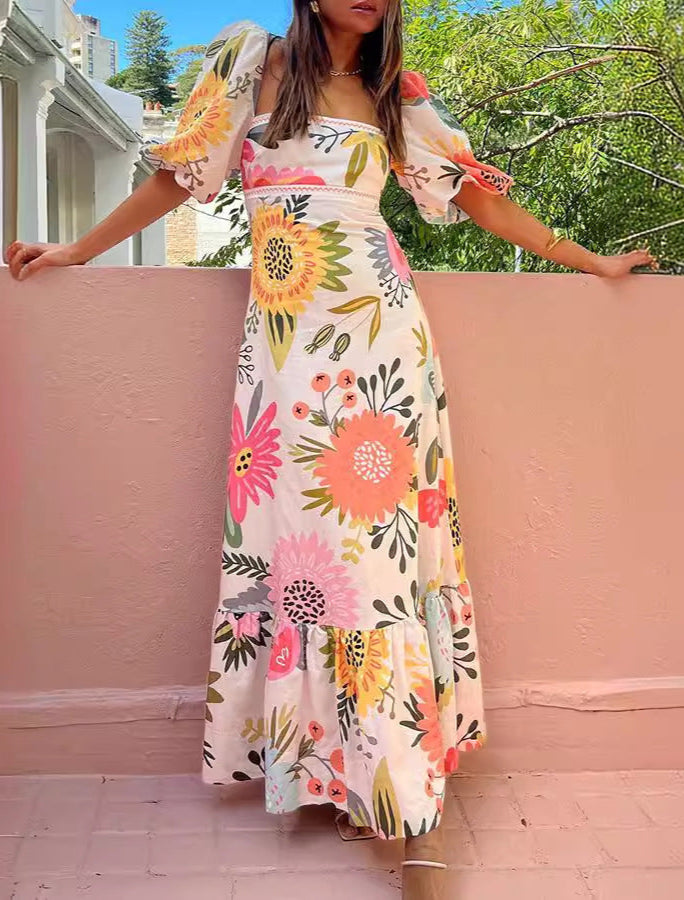 Vacation Puff Sleeve Midi Dress