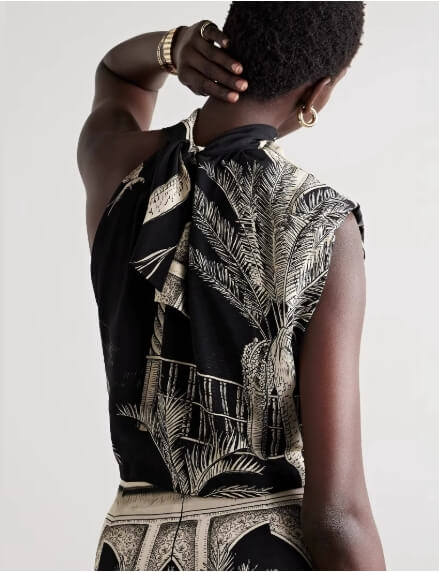 Unique Printed Black Sexy Tops and Midi Skirt Set