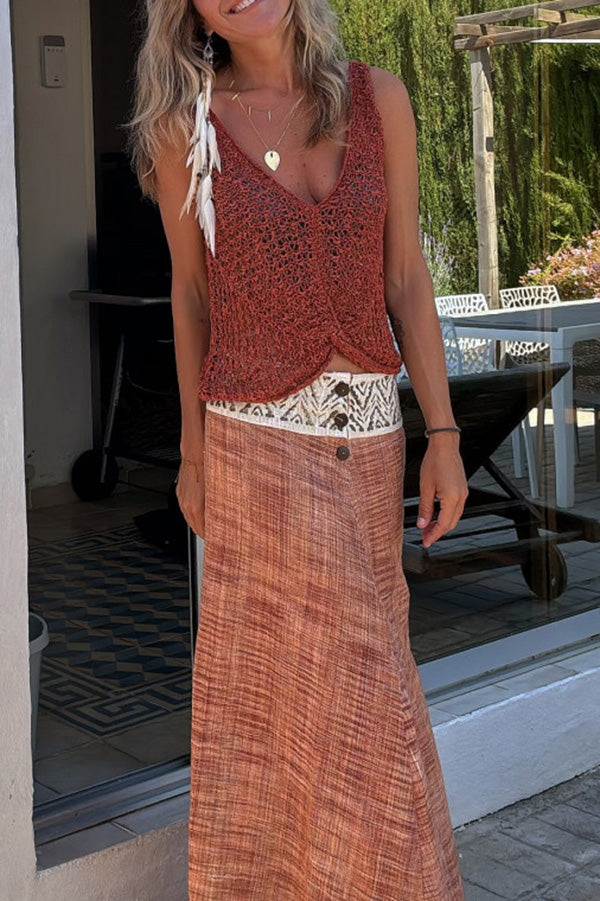 Moachic Knit V-neck Hollow Out Twist Loose Tank