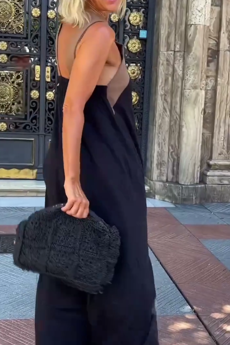 Moachic Women Cross Halter Neck Sleeveless Stitching Dress