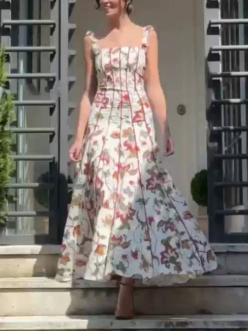 Back Strap Floral Suspender Dress