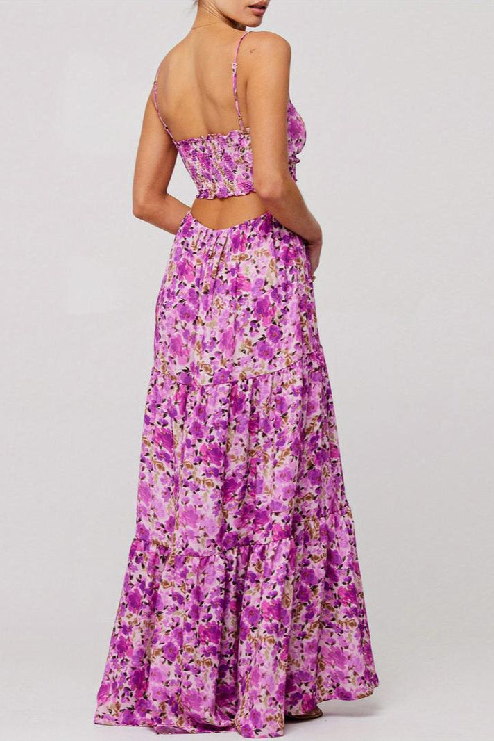 Sleeveless Spaghetti Strap Cross Tie-up Front Floral Print Midi Dress