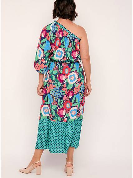 Oblique Shoulder Print Dress