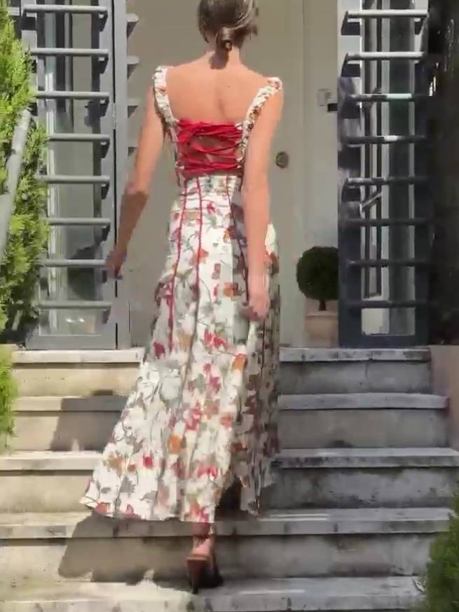 Back Strap Floral Suspender Dress