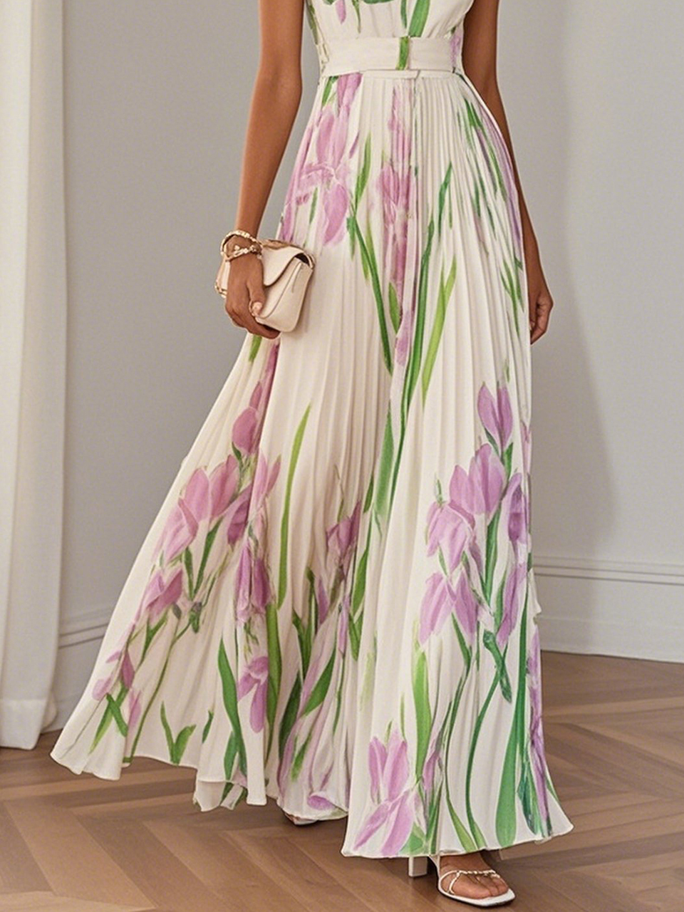 Moachic Elegant Pleated Maxi Dress