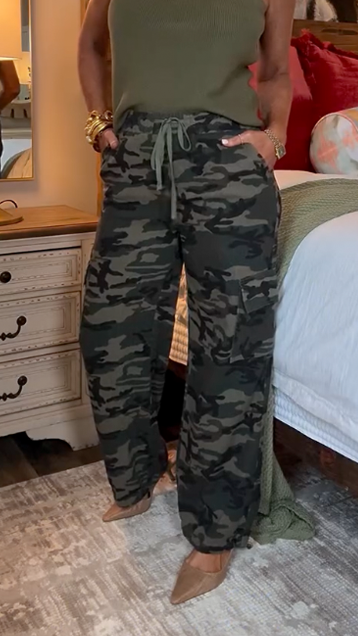 Ladies Round Neck Cross Top+ Camouflage Pants Casual Suit