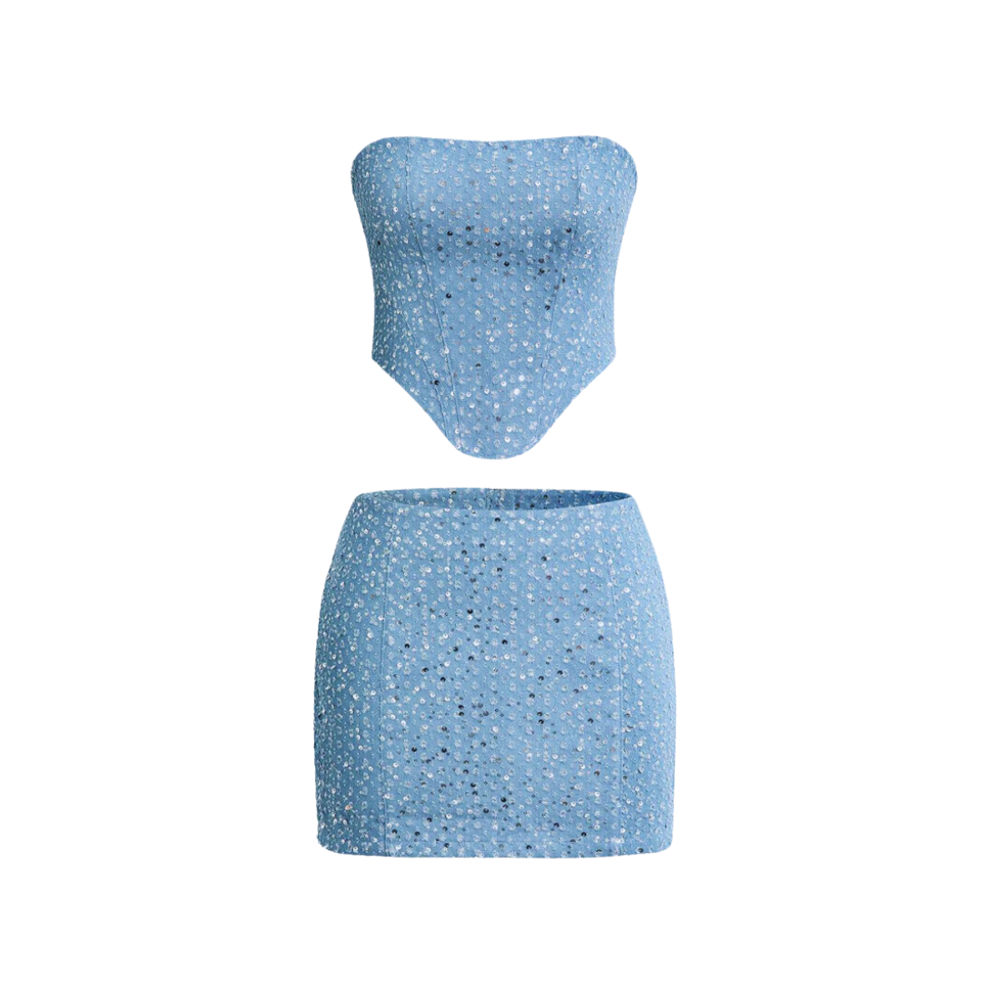 Moachic - Sequins Shimmer Skirt Two-Piece Set