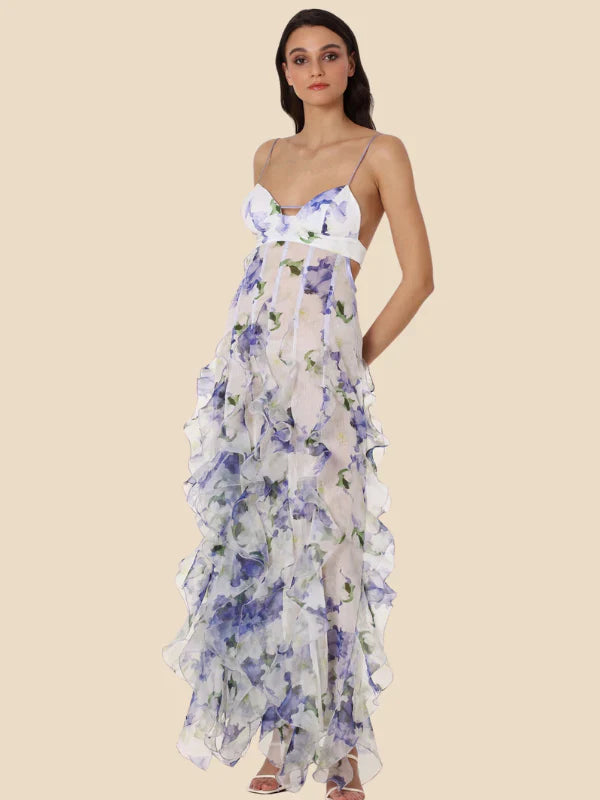 Moachic Floral Ruffle Maxi Dress
