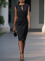 Moachic Ruched Hollow Out Cap Sleeve Sheath Midi Dress