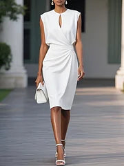 Moachic Ruched Hollow Out Cap Sleeve Sheath Midi Dress