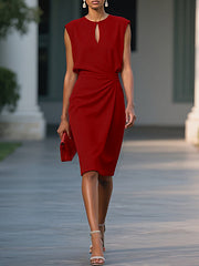Moachic Ruched Hollow Out Cap Sleeve Sheath Midi Dress