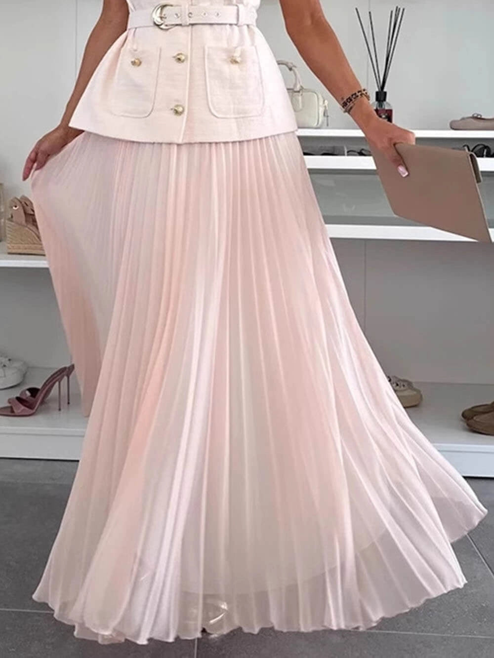 Exquisite Beautiful Mesh Pleated Maxi Skirt