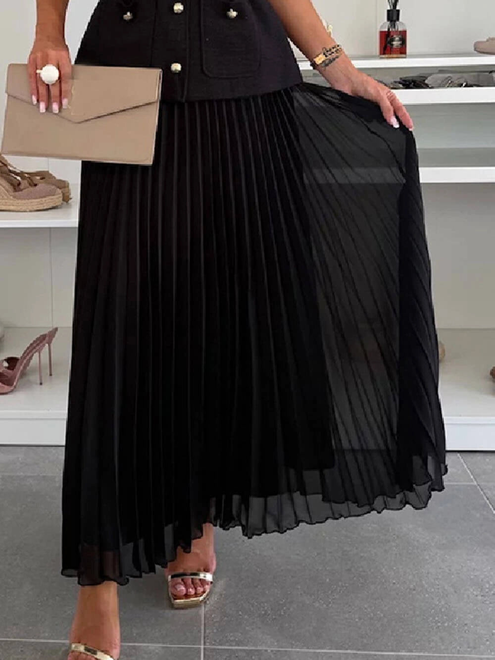 Exquisite Beautiful Mesh Pleated Maxi Skirt