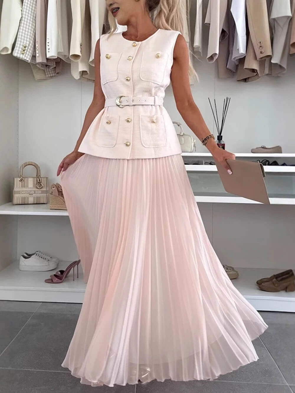 Exquisite Beautiful Mesh Pleated Maxi Skirt