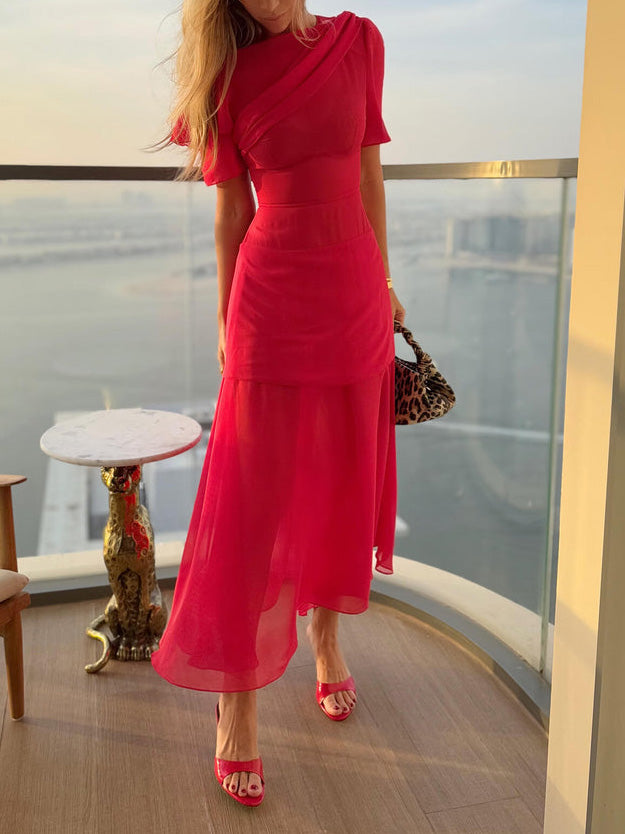 Elegant Chiffon Asymmetric Midi Dress