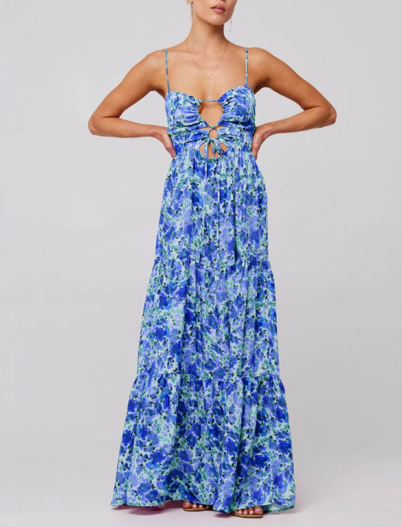 Sleeveless Spaghetti Strap Cross Tie-up Front Floral Print Midi Dress