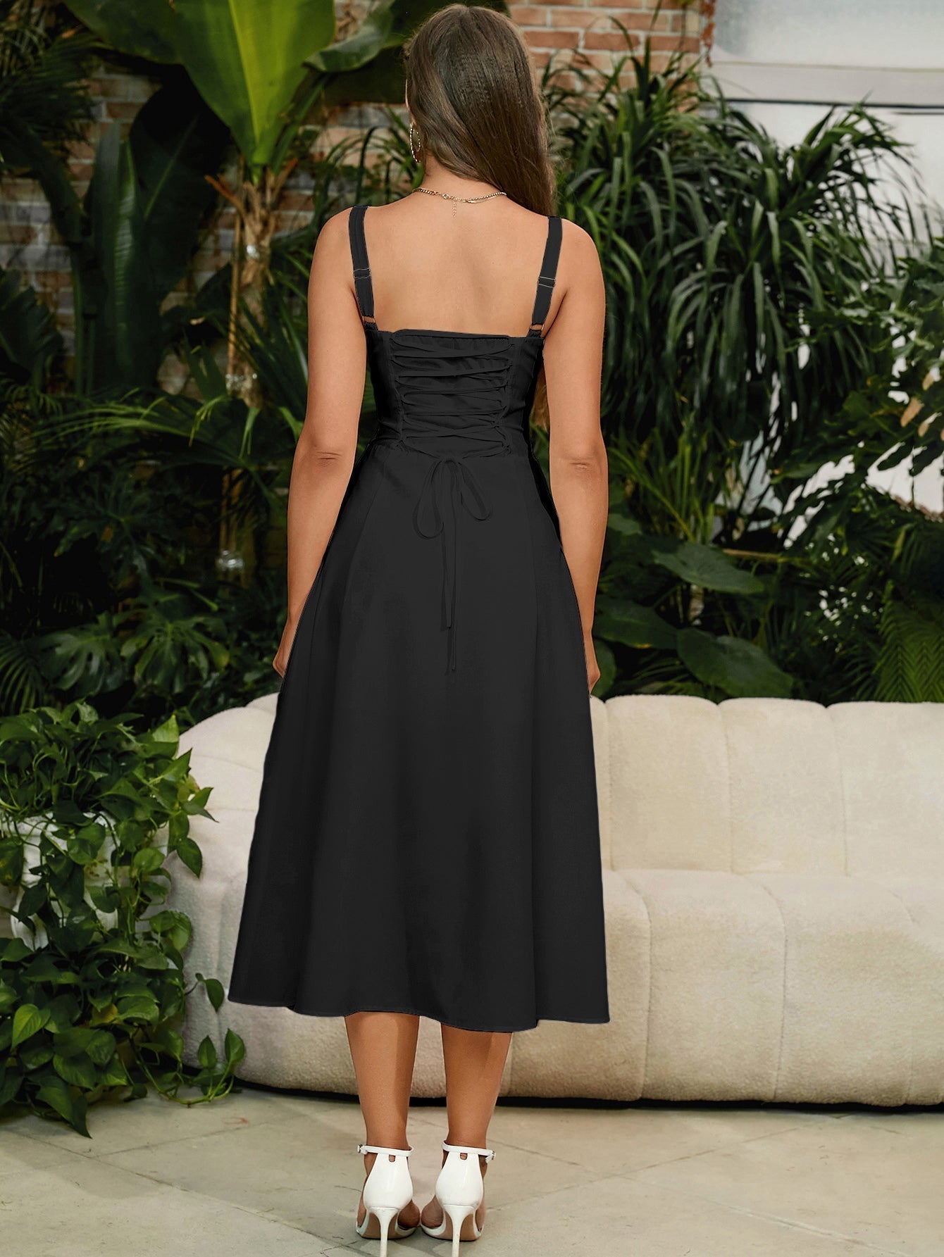 Ruched Bust Split Thigh Cami Floral Midi Dress
