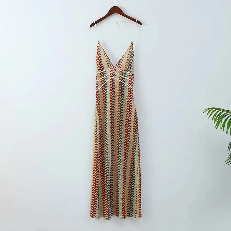 Moachic Zigzag Crochet Maxi Halter Dress