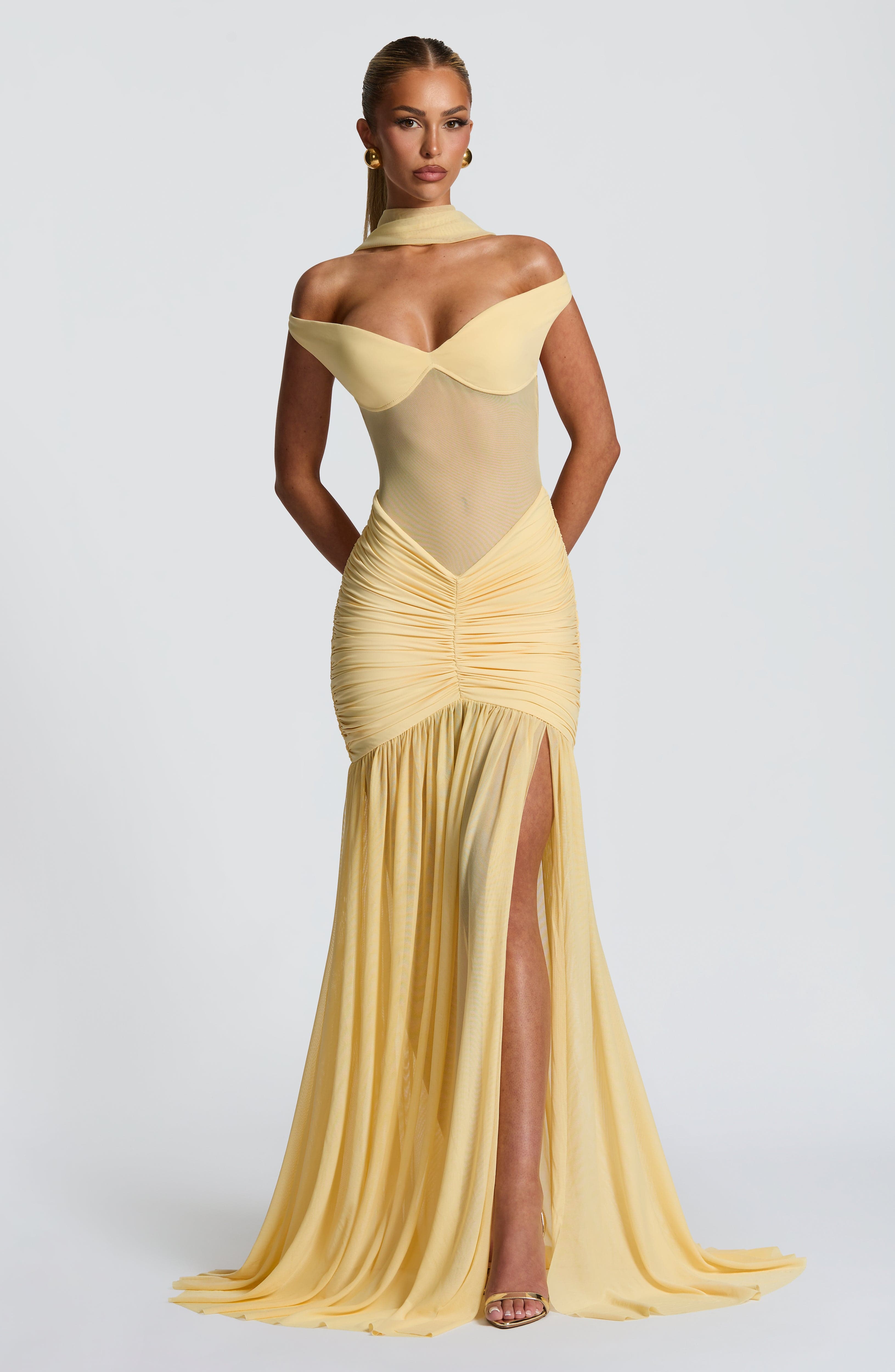 Alaia Bardot Mesh Maxi Dress