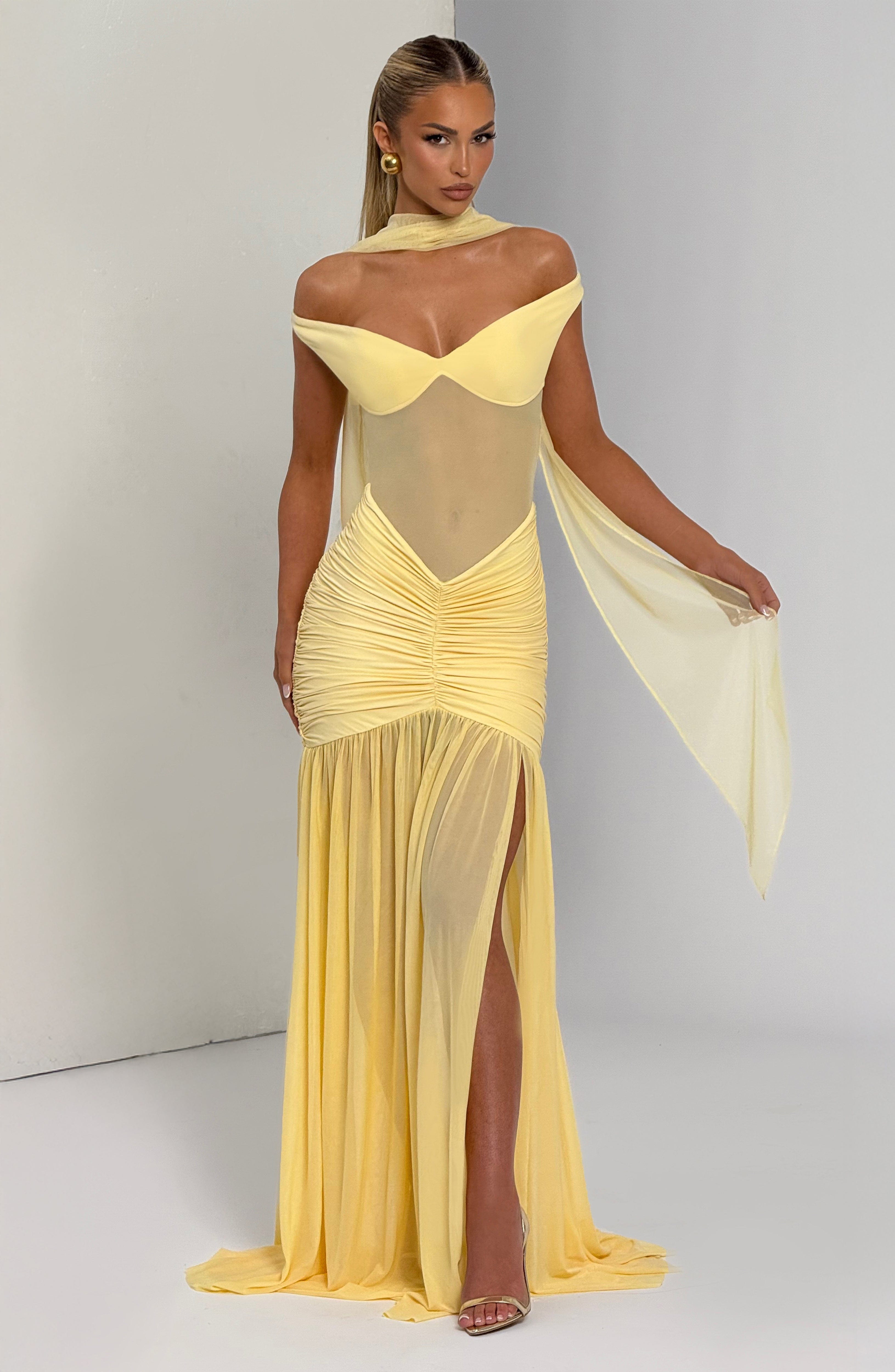 Alaia Bardot Mesh Maxi Dress